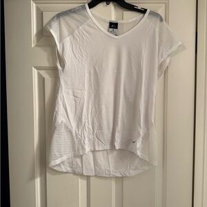 Nike White Women's V-Neck Mesh Panel Athletic Tee